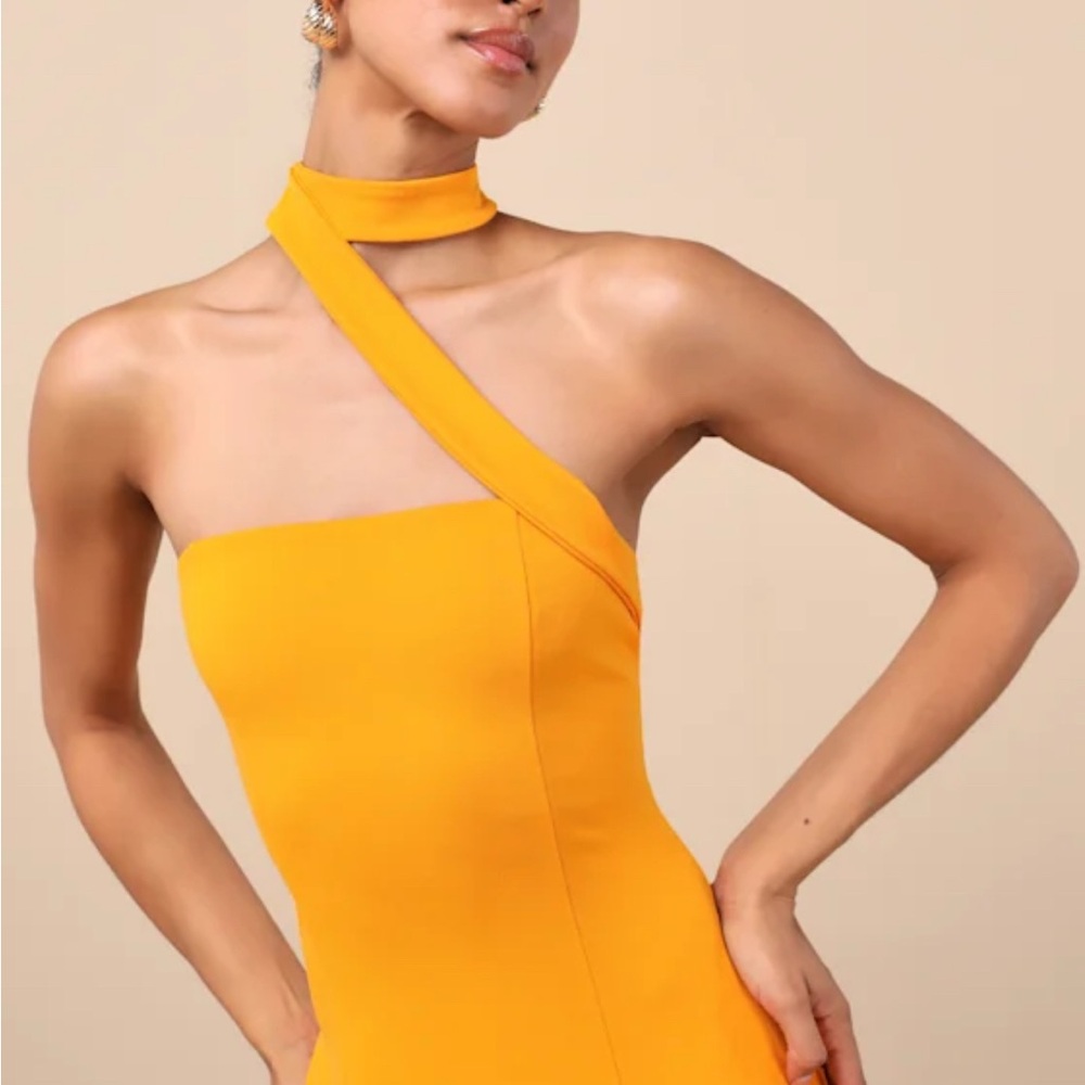 Lulu's Vibrant One-Shoulder Orange Dress - Picture 4 of 5